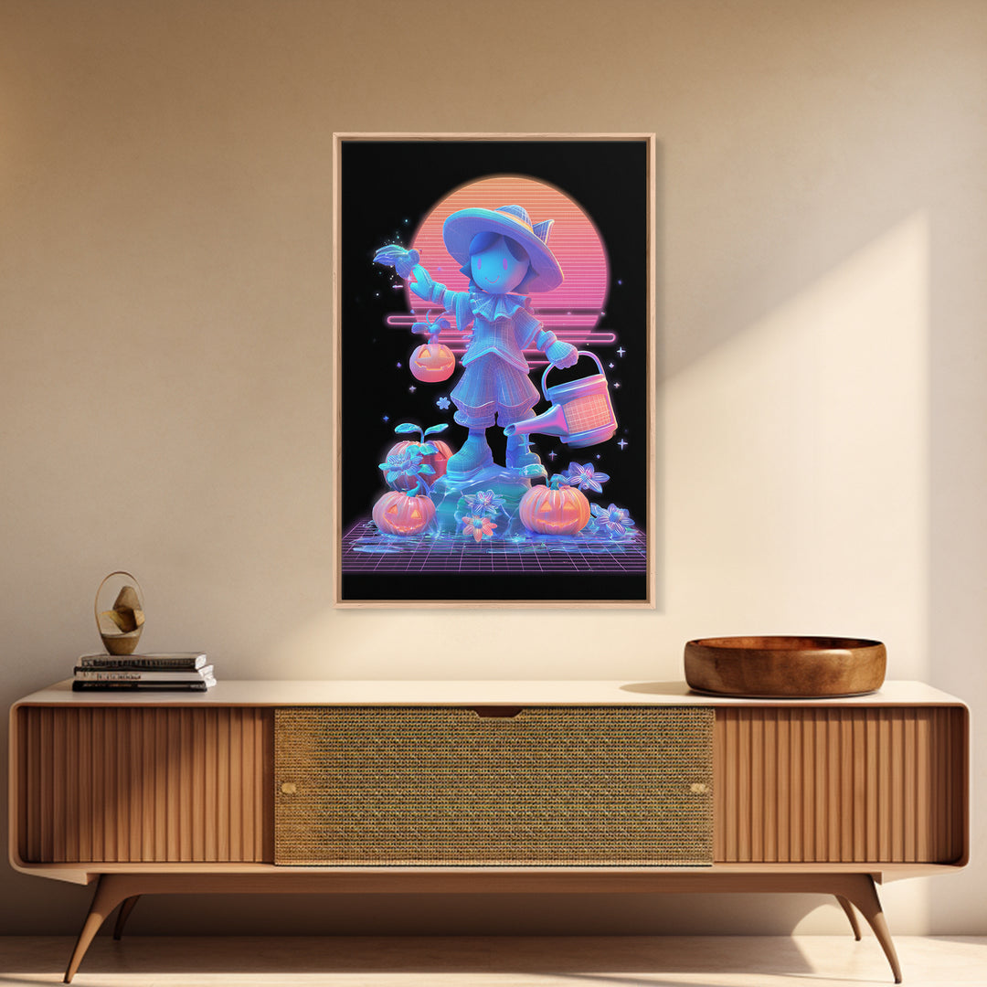 The Moon Garden Witch, Retro Neon Halloween Art, Vertical Wall Art, Canvas Print, Retro Halloween Decor, Neon Wall Art, Seasonal Home Decor
