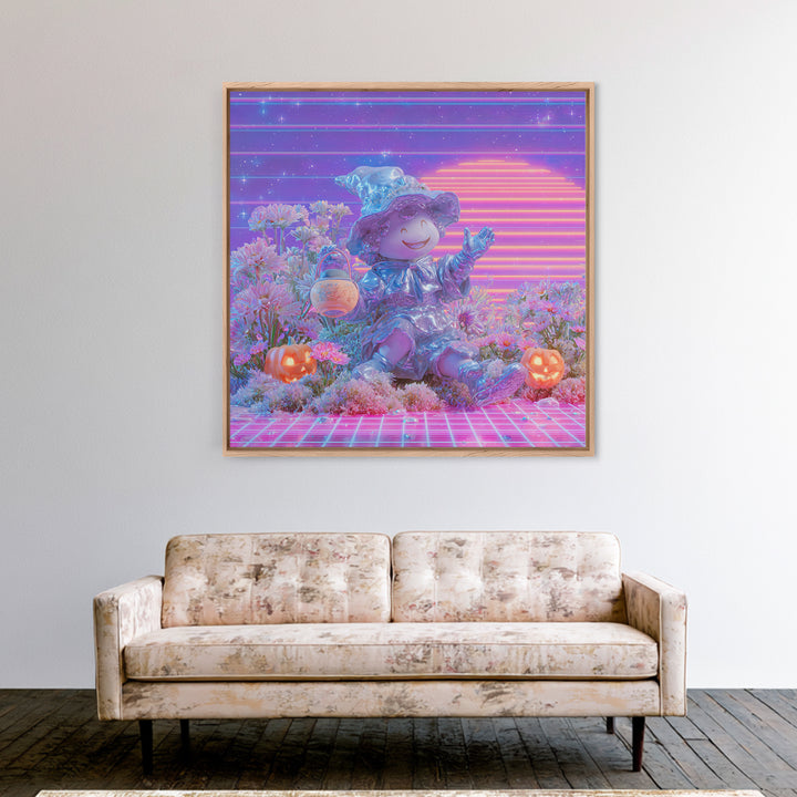 The Moon Garden Witch, Vaporwave Halloween Decor, Square Wall Art, Canvas Print, Retro Halloween Decor, Neon Wall Art, Halloween Wall Art