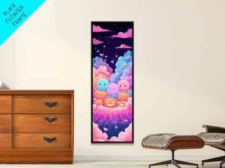 The Halloween Friendship Spell, 80s Halloween Wall Art, Tall Narrow Wall Art, Framed Canvas Print, Retro Halloween Decor, Neon Wall Art