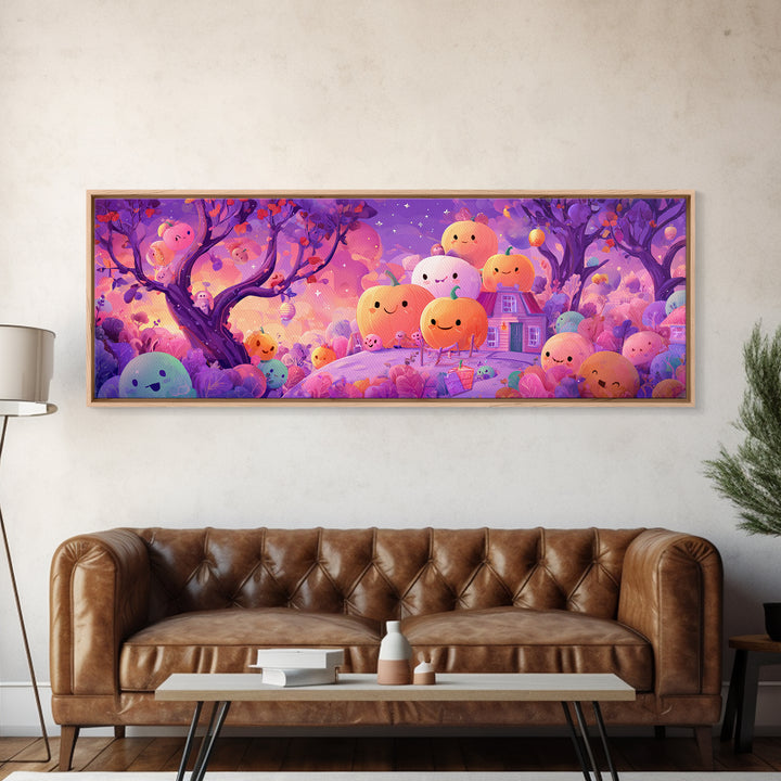 The Pumpkin Patch Playground, 80s Halloween Wall Art, Extra Wide Wall Art, Canvas Print, Retro Halloween Decor, Neon Wall Art