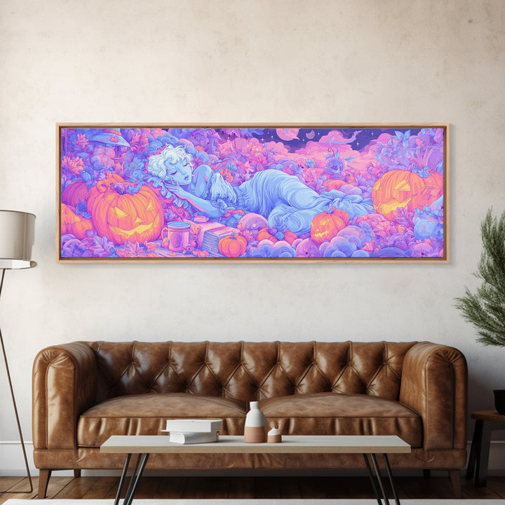 The Enchanted Costume Closet, Retro Neon Halloween Art, Extra Wide Wall Art, Canvas Print, Retro Halloween Decor, Neon Wall Art