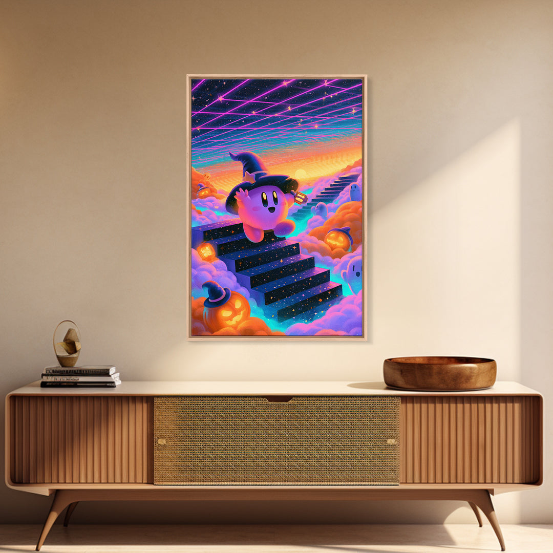 The Halloween Cloud Kingdom, Vaporwave Halloween Decor, Vertical Wall Art, Canvas Print, Retro Halloween Decor, Neon Wall Art