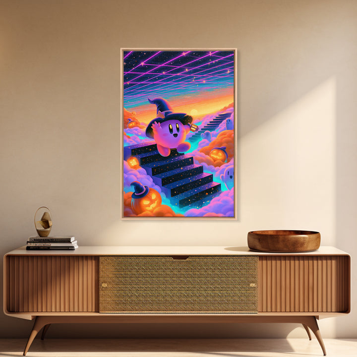 The Halloween Cloud Kingdom, Vaporwave Halloween Decor, Vertical Wall Art, Canvas Print, Retro Halloween Decor, Neon Wall Art
