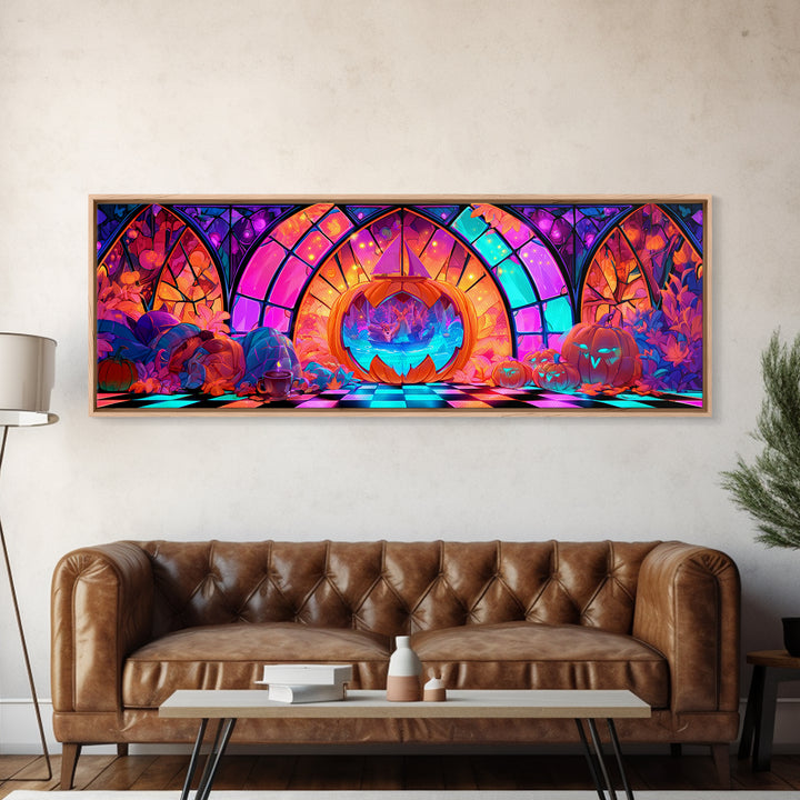 The Pumpkin Sailboat, Vaporwave Halloween Decor, Extra Wide Wall Art, Canvas Print, Retro Halloween Decor, Neon Wall Art