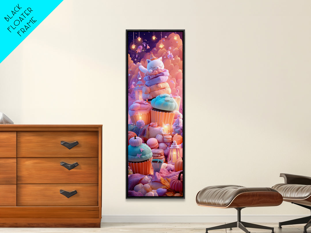 The Cupcake Costume Contest, Vaporwave Halloween Decor, Tall Narrow Wall Art, Canvas Print, Retro Halloween Decor, Neon Wall Art