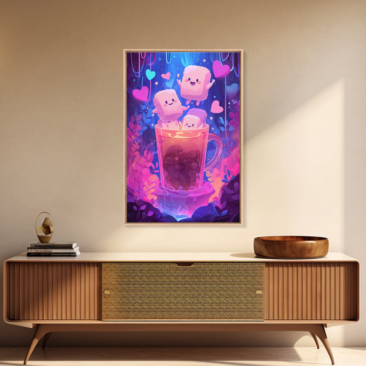 The Marshmallow Ghost Choir, 80s Halloween Wall Art, Vertical Wall Art, Canvas Print, Retro Halloween Decor, Neon Wall Art, Horror Wall Art