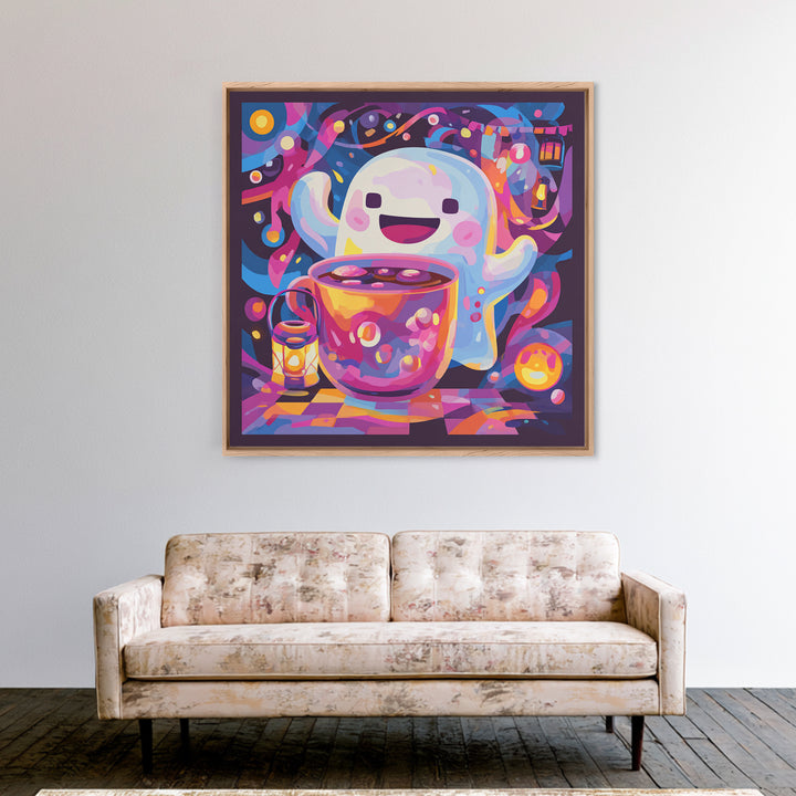The Marshmallow Ghost Choir, Vaporwave Halloween Decor, Square Wall Art, Canvas Print, Retro Halloween Decor, Neon Wall Art