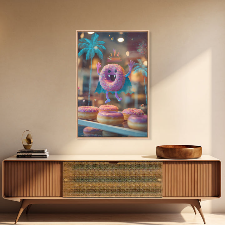 The Donut Vampire Family, Vaporwave Halloween Decor, Vertical Wall Art, Canvas Print, Retro Halloween Decor, Neon Wall Art, Macabre Wall Art