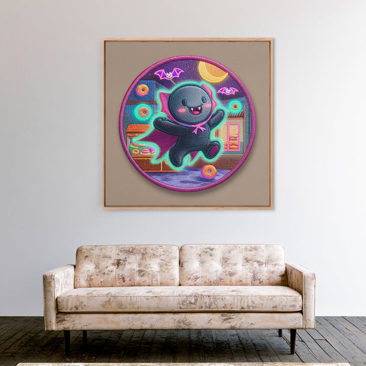 The Donut Vampire Family, 80s Halloween Wall Art, Square Wall Art, Canvas Print, Retro Halloween Decor, Neon Wall Art, Dark Fantasy Art