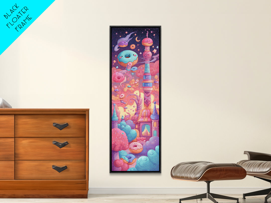 The Donut Vampire Family, Vaporwave Halloween Decor, Tall Narrow Wall Art, Canvas Print, Retro Halloween Decor, Neon Wall Art