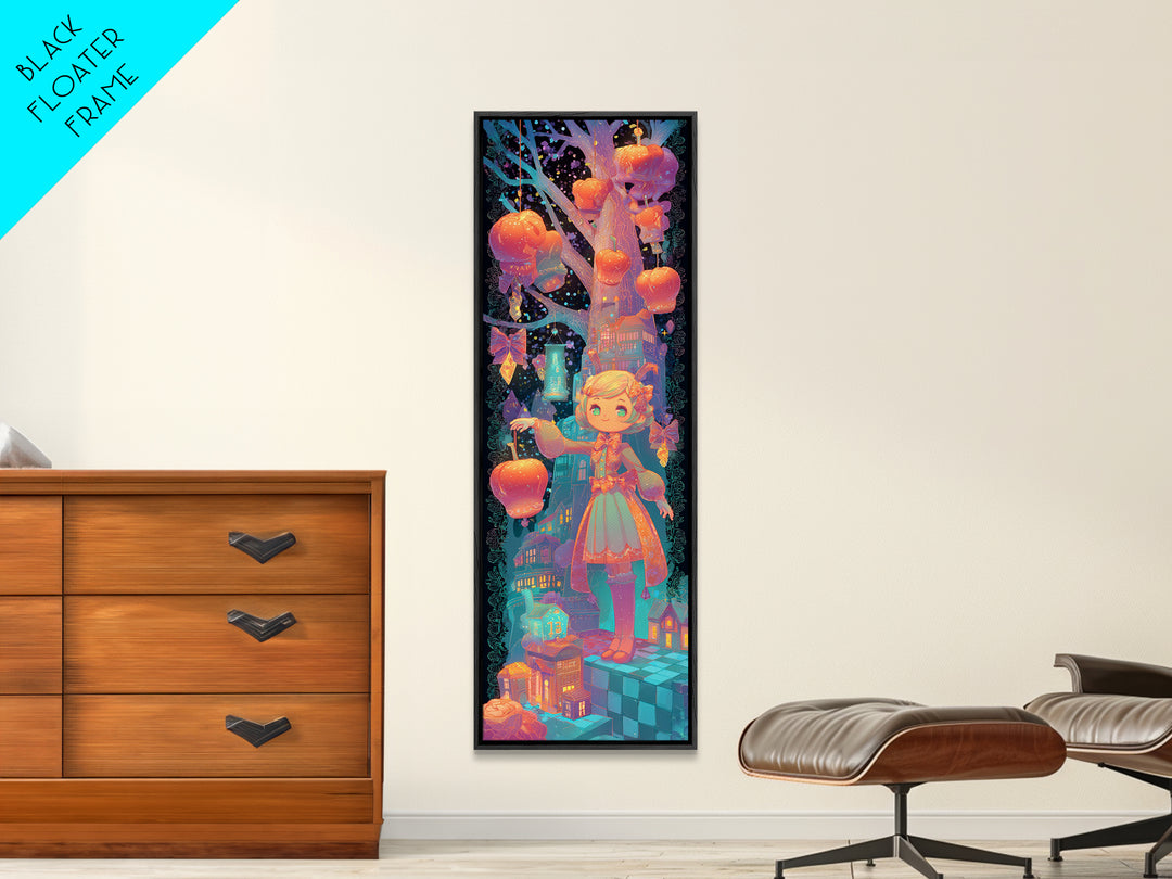 The Caramel Apple Friends, Synthwave Halloween Art, Tall Narrow Wall Art, Canvas Print, Retro Halloween Decor, Neon Wall Art