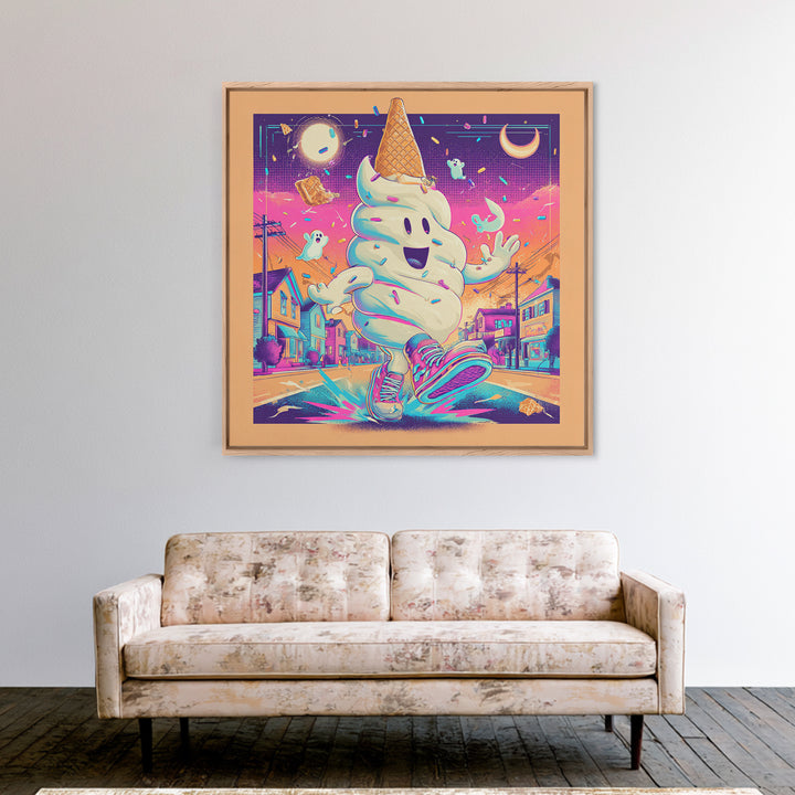 The Ice-Cream Ghost Parade, Vaporwave Halloween Decor, Square Wall Art, Canvas Print, Retro Halloween Decor, Neon Wall Art