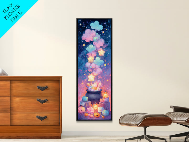 The Cotton-Candy Cauldron, Retro Neon Halloween Art, Tall Narrow Wall Art, Canvas Print, Retro Halloween Decor, Neon Wall Art