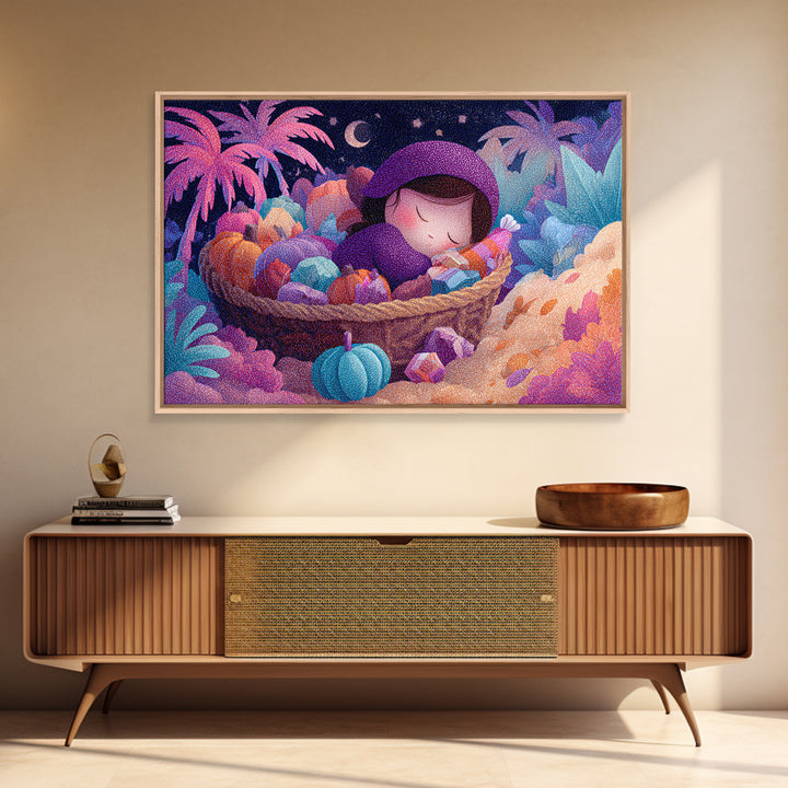 The Candy Basket Sleepover, Cute Spooky Neon Art, Landscape Wall Art, Canvas Print, Retro Halloween Decor, Neon Wall Art, Macabre Wall Art