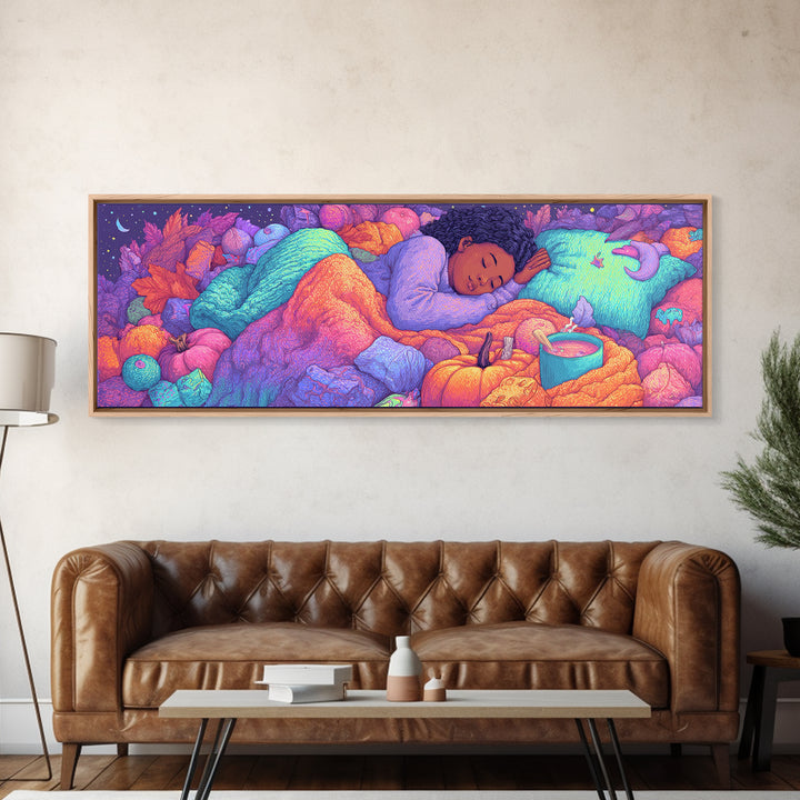 The Candy Basket Sleepover, Synthwave Halloween Art, Extra Wide Wall Art, Canvas Print, Retro Halloween Decor, Neon Wall Art