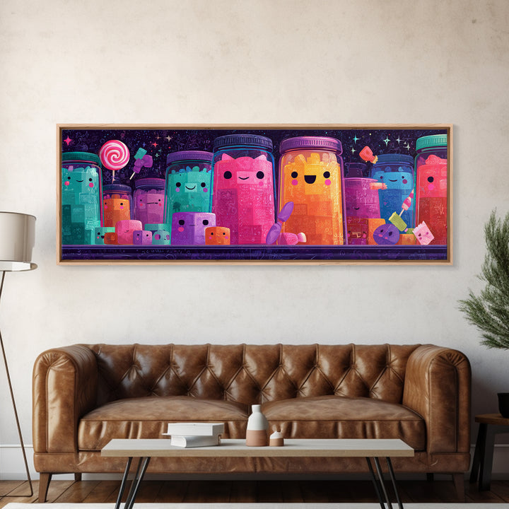 The Jellybean Potion Shop, Cute Spooky Neon Art, Extra Wide Wall Art, Canvas Print, Retro Halloween Decor, Neon Wall Art, Horror Wall Art