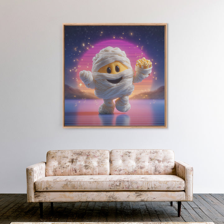 The Popcorn Mummy, 80s Halloween Wall Art, Square Wall Art, Canvas Print, Retro Halloween Decor, Neon Wall Art, Macabre Wall Art