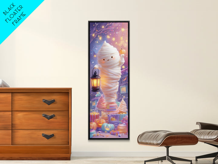 The Popcorn Mummy, Cute Spooky Neon Art, Tall Narrow Wall Art, Canvas Print, Retro Halloween Decor, Neon Wall Art, Dark Fantasy Art
