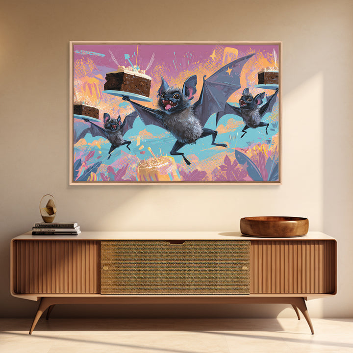 The Brownie Bat Bakery, Synthwave Halloween Art, Landscape Wall Art, Canvas Print, Retro Halloween Decor, Neon Wall Art