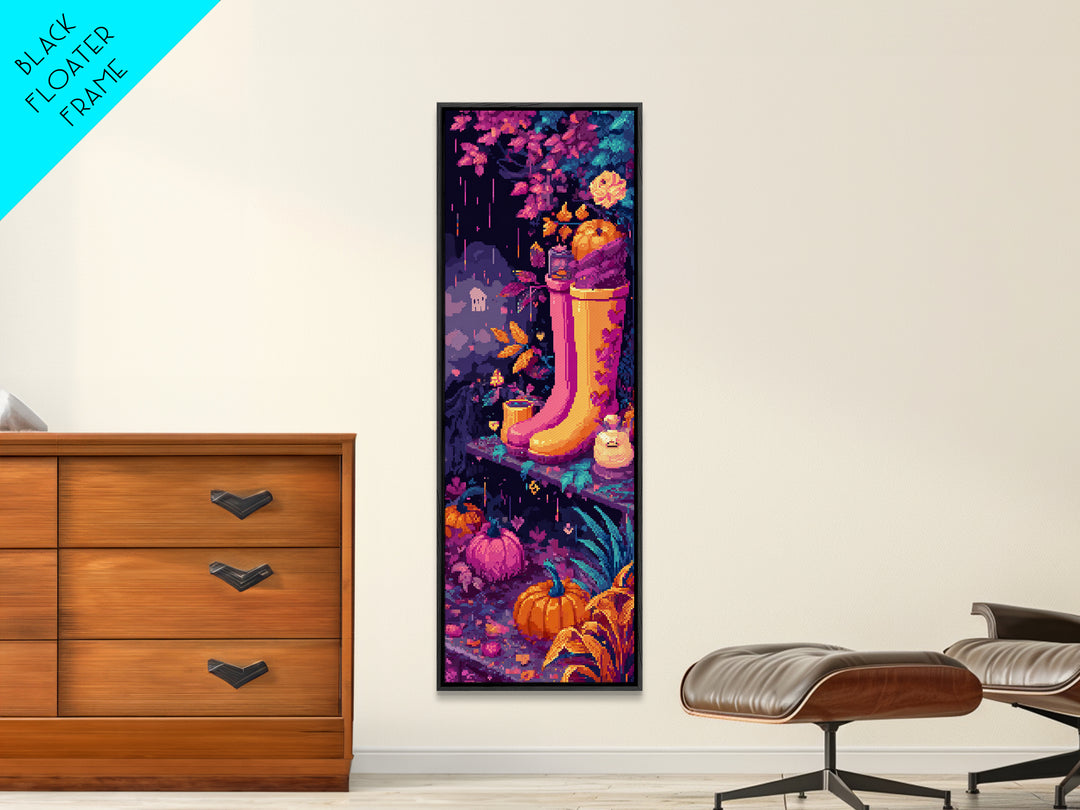 The Ghost In Rain Boots, Retro Neon Halloween Art, Tall Narrow Wall Art, Canvas Print, Retro Halloween Decor, Neon Wall Art