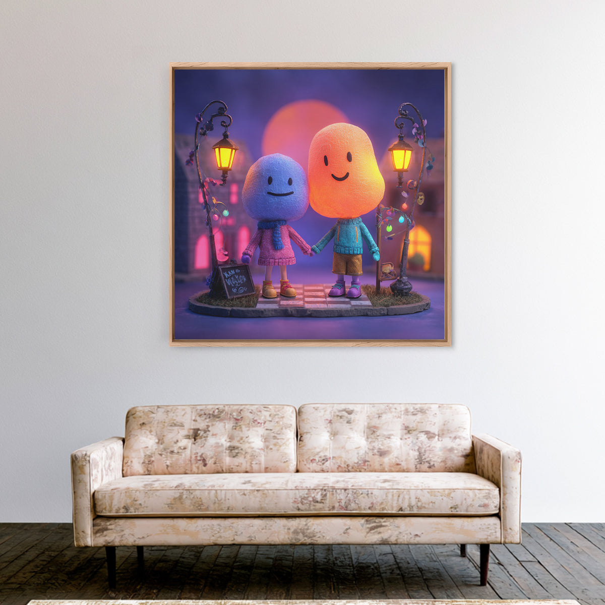 The Ghost Balloon Friend, 80s Halloween Wall Art, Square Wall Art, Canvas Print, Retro Halloween Decor, Neon Wall Art, Statement Wall Art