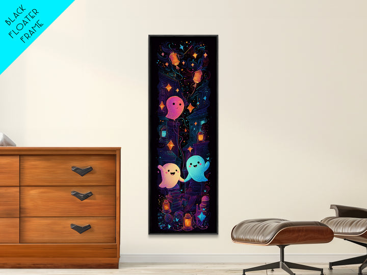 The Ghost Balloon Friend, 80s Halloween Wall Art, Tall Narrow Wall Art, Canvas Print, Retro Halloween Decor, Neon Wall Art