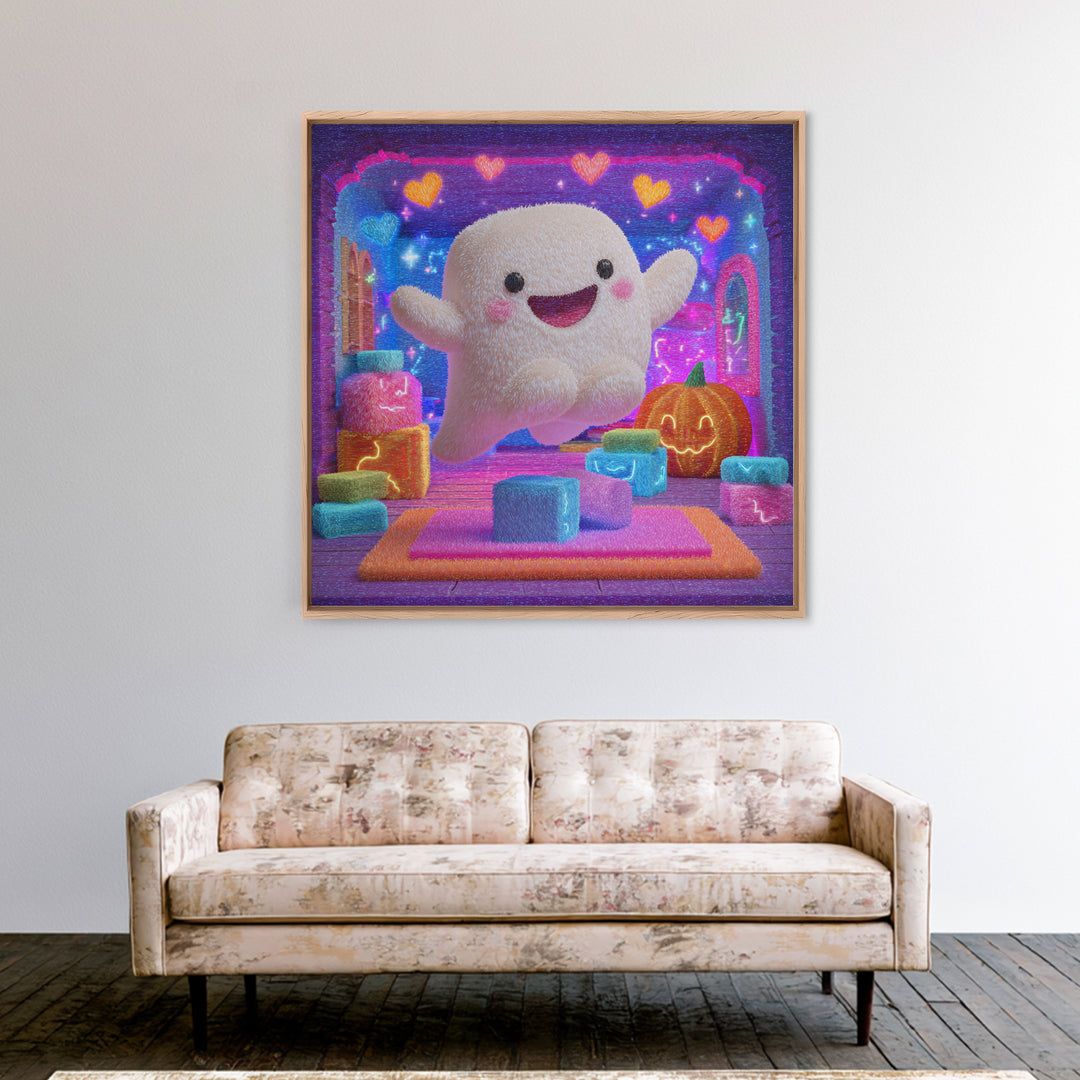 The Ghost Daycare, 80s Halloween Wall Art, Square Wall Art, Framed Canvas Print, Retro Halloween Decor, Neon Wall Art, Horror Wall Art