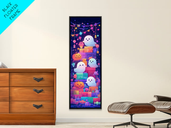 The Ghost Daycare, Retro Neon Halloween Art, Tall Narrow Wall Art, Framed Canvas Print, Retro Halloween Decor, Neon Wall Art