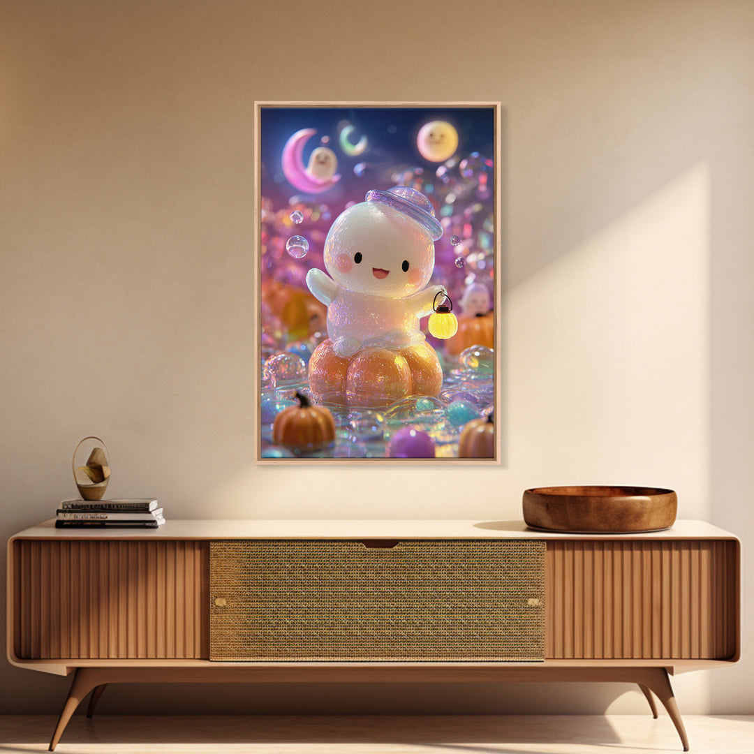 The Ghost Bubble Bath, Vaporwave Halloween Decor, Vertical Wall Art, Canvas Print, Retro Halloween Decor, Neon Wall Art, Gothic Home Decor