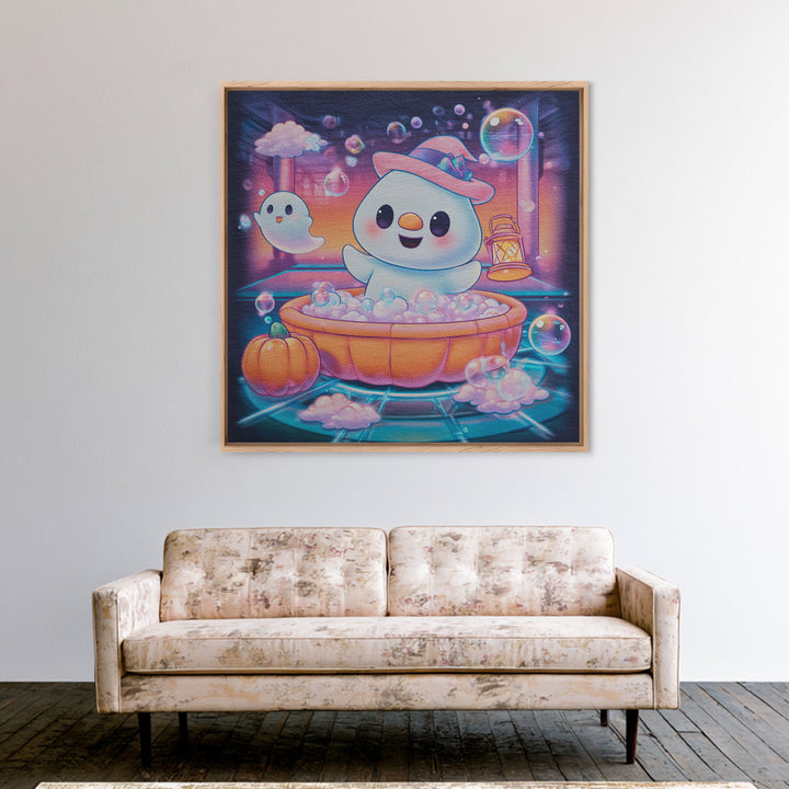 The Ghost Bubble Bath, Vaporwave Halloween Decor, Square Wall Art, Canvas Print, Retro Halloween Decor, Neon Wall Art, Halloween Wall Art