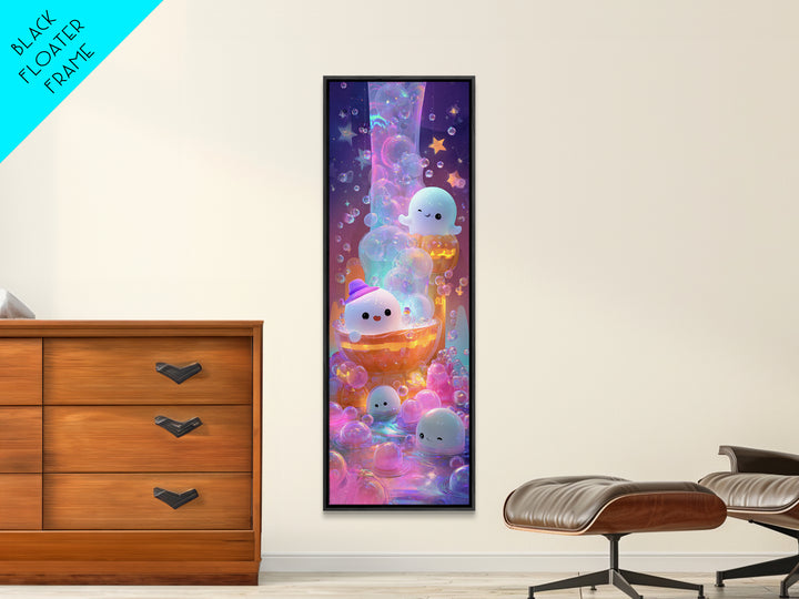 The Ghost Bubble Bath, Cute Spooky Neon Art, Tall Narrow Wall Art, Canvas Print, Retro Halloween Decor, Neon Wall Art, Seasonal Home Decor