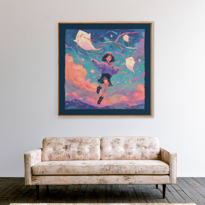 The Ghost Kite Festival, 80s Halloween Wall Art, Square Wall Art, Canvas Print, Retro Halloween Decor, Neon Wall Art, Seasonal Home Decor