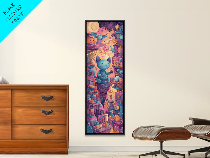 The Little Monster Orchestra, 80s Halloween Wall Art, Tall Narrow Wall Art, Canvas Print, Retro Halloween Decor, Neon Wall Art