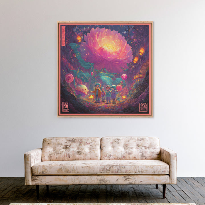 The Monster Flower Shop, Synthwave Halloween Art, Square Wall Art, Canvas Print, Retro Halloween Decor, Neon Wall Art, Halloween Wall Art