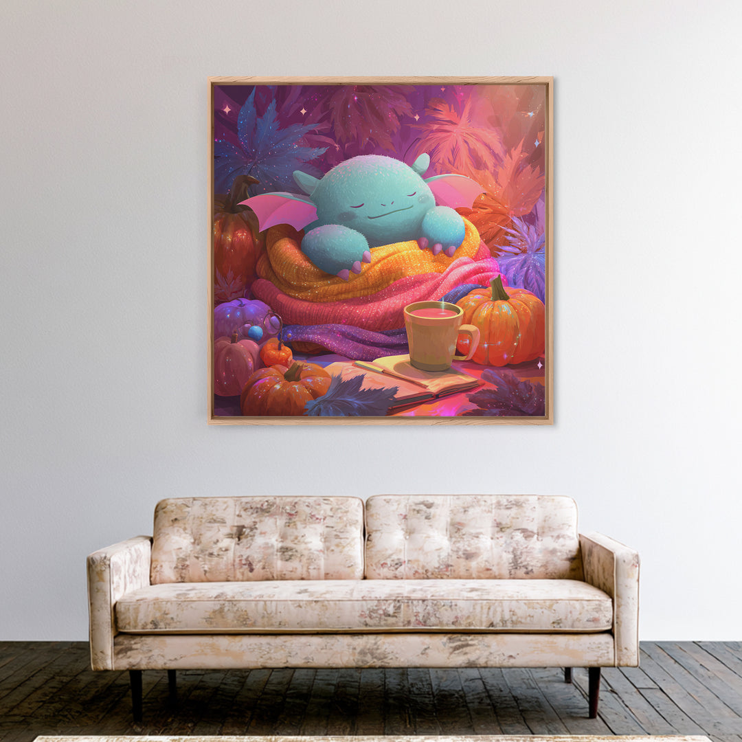 The Monster Hide-And-Seek Game, Synthwave Halloween Art, Square Wall Art, Framed Canvas Print, Retro Halloween Decor, Neon Wall Art