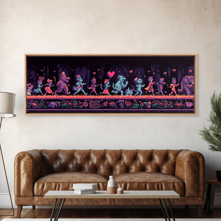The Costume Parade, Synthwave Halloween Art, Extra Wide Wall Art, Canvas Print, Retro Halloween Decor, Neon Wall Art, Collectible Wall Decor