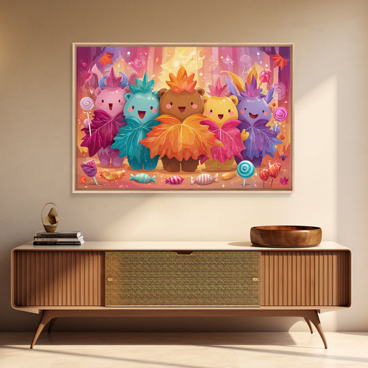 The Autumn Leaf Costume Contest, Retro Neon Halloween Art, Landscape Wall Art, Canvas Print, Retro Halloween Decor, Neon Wall Art