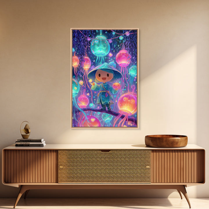 The Lantern-Making Festival, Vaporwave Halloween Decor, Vertical Wall Art, Canvas Print, Retro Halloween Decor, Neon Wall Art