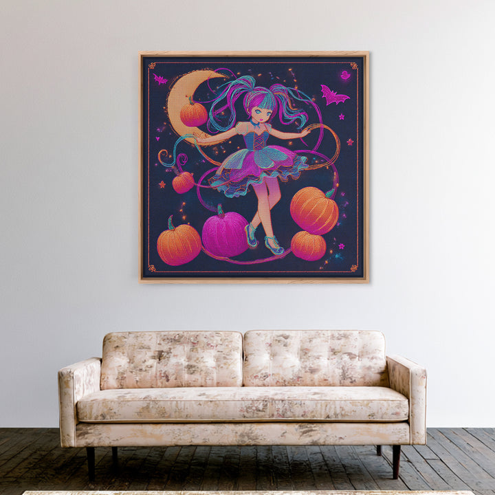 The Candy Apple Dance, Synthwave Halloween Art, Square Wall Art, Framed Canvas Print, Retro Halloween Decor, Neon Wall Art