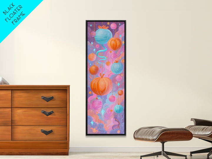 The Candy Apple Dance, Cute Spooky Neon Art, Tall Narrow Wall Art, Canvas Print, Retro Halloween Decor, Neon Wall Art, Spooky Wall Decor