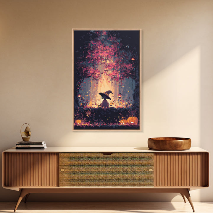 The Witch Hat Ring Toss, Vaporwave Halloween Decor, Vertical Wall Art, Canvas Print, Retro Halloween Decor, Neon Wall Art, Spooky Wall Decor