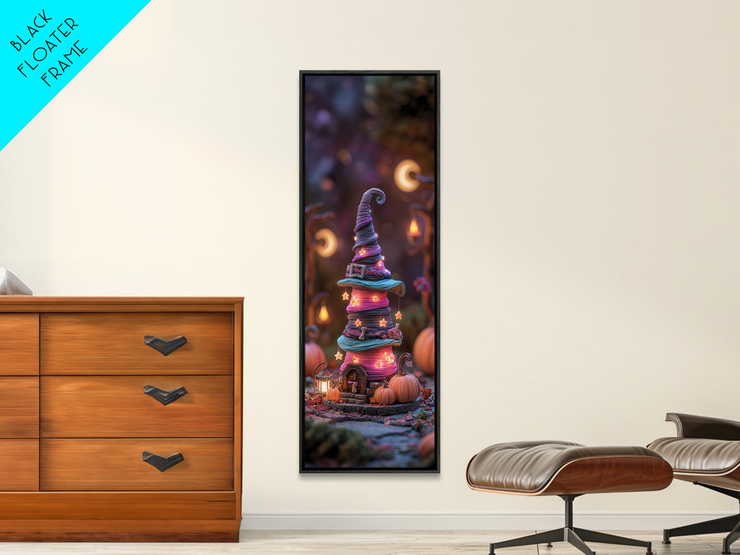 The Witch Hat Ring Toss, 80s Halloween Wall Art, Tall Narrow Wall Art, Framed Canvas Print, Retro Halloween Decor, Neon Wall Art