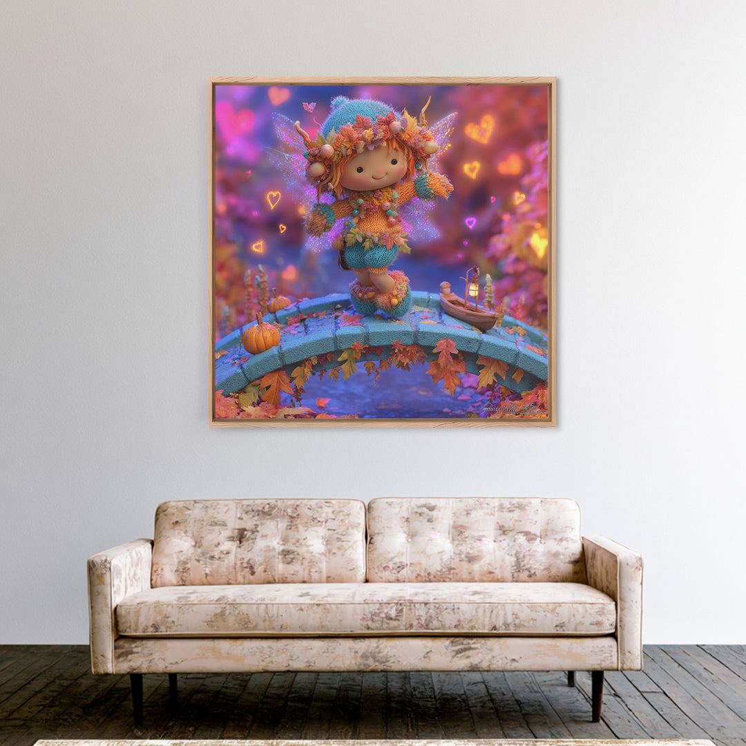 The Autumn Fairy Bridge, Synthwave Halloween Art, Square Wall Art, Canvas Print, Retro Halloween Decor, Neon Wall Art, Seasonal Home Decor