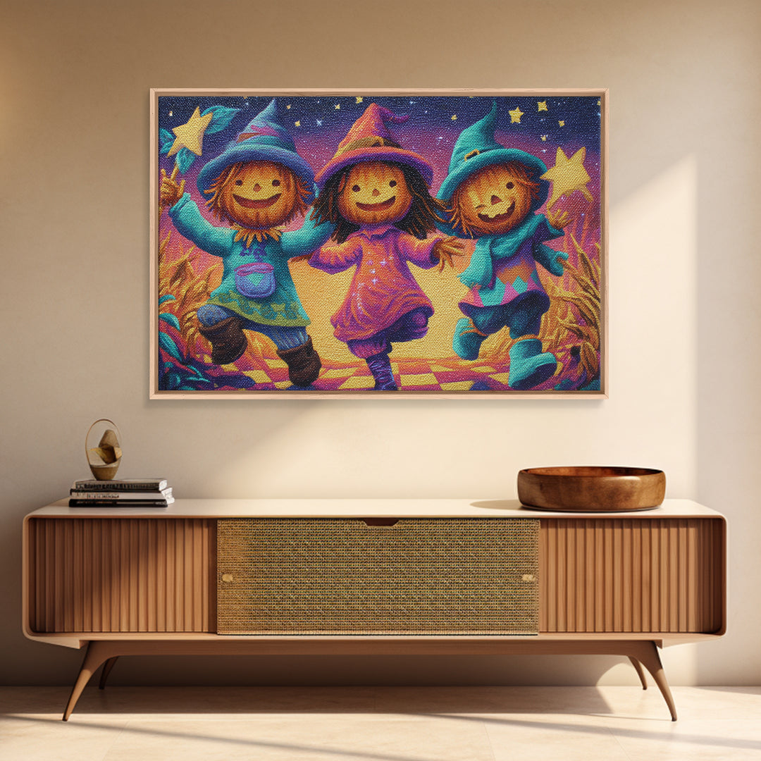 The Starry Cornfield Maze, Vaporwave Halloween Decor, Landscape Wall Art, Framed Canvas Print, Retro Halloween Decor, Neon Wall Art