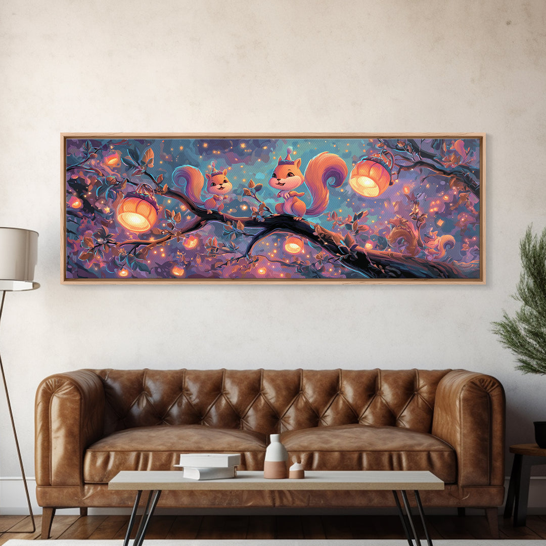 The Acorn Lantern Festival, 80s Halloween Wall Art, Extra Wide Wall Art, Canvas Print, Retro Halloween Decor, Neon Wall Art