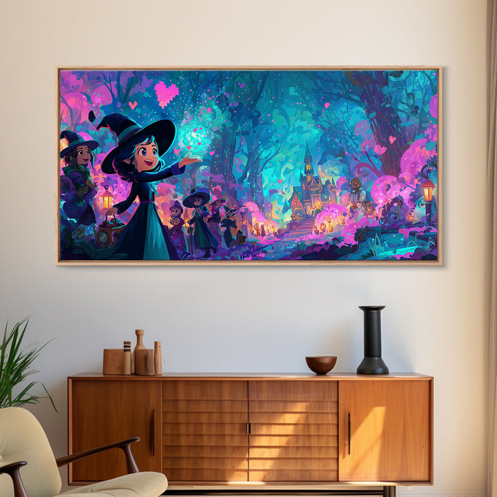 The First Autumn Snowflake, 80s Halloween Wall Art, Wide Panoramic Art, Canvas Print, Retro Halloween Decor, Neon Wall Art, Horror Wall Art