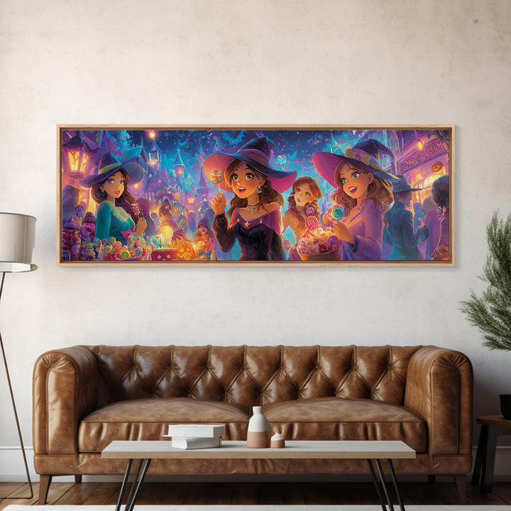 The First Autumn Snowflake, Synthwave Halloween Art, Extra Wide Wall Art, Framed Canvas Print, Retro Halloween Decor, Neon Wall Art
