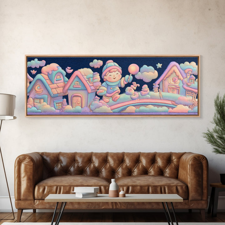 The Upside-Down Candy Kingdom, 80s Halloween Wall Art, Extra Wide Wall Art, Framed Canvas Print, Retro Halloween Decor, Neon Wall Art