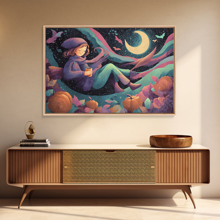 The Candy Comet Adventure, Synthwave Halloween Art, Landscape Wall Art, Canvas Print, Retro Halloween Decor, Neon Wall Art