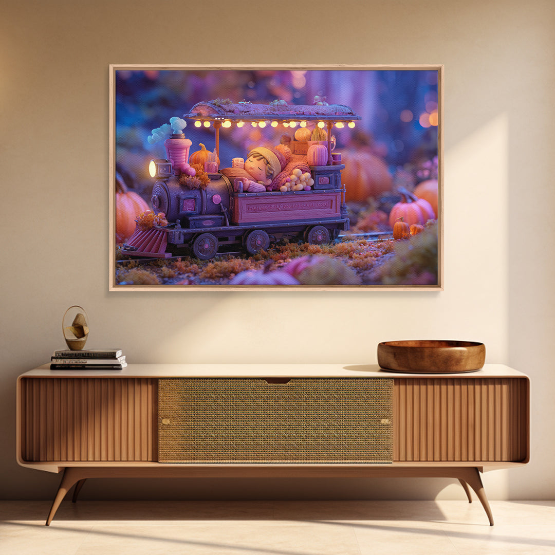 The Trick-Or-Treat Express, 80s Halloween Wall Art, Landscape Wall Art, Canvas Print, Retro Halloween Decor, Neon Wall Art